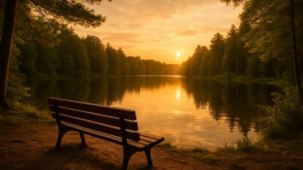 Beegie Adair’s sophisticated jazz performances, park bench by lake.