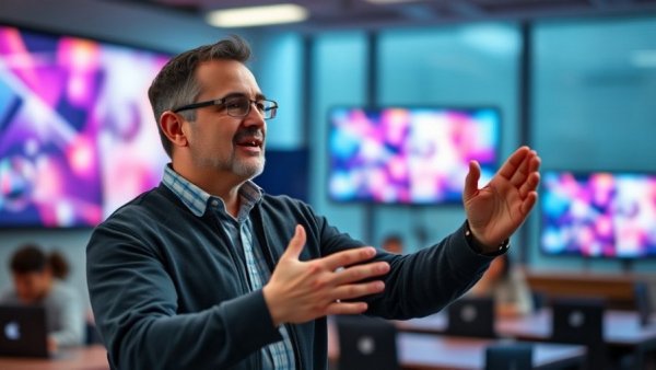 AI Educator teaching motion graphics with digital tools.