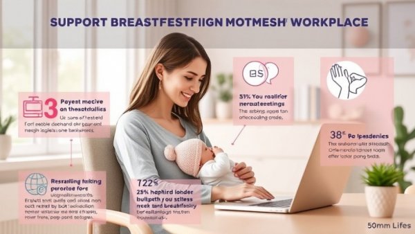 Support breastfeeding mothers in the workplace infographic with mother multitasking.