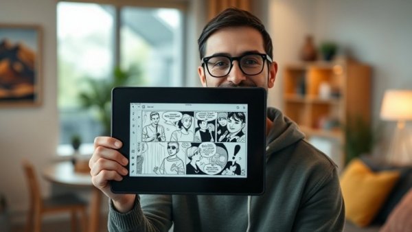 e-ink picture frame coding in action, person demonstrating.