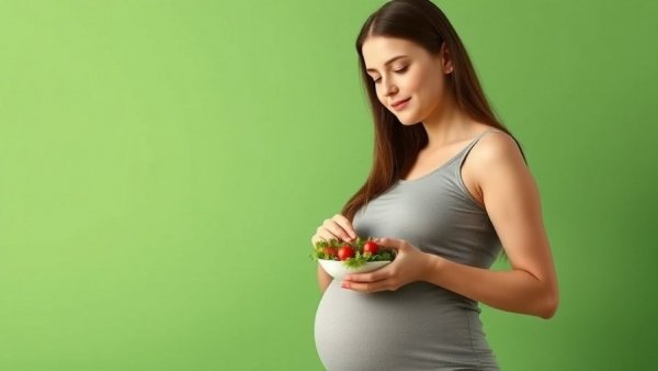 Pregnant woman eating salad with essential pregnancy tips.