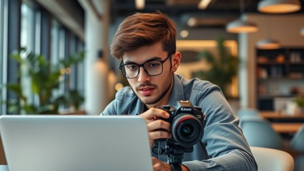 Young professional filming briefing on AI employee productivity