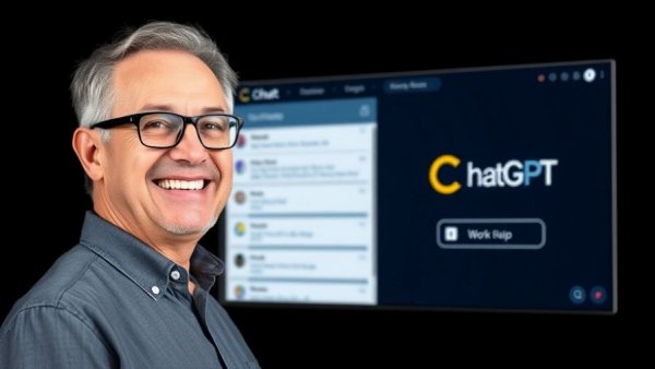 ChatGPT interface with smiling man enhancing work productivity