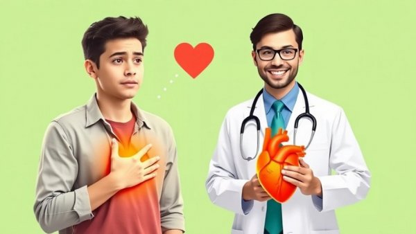 Early warning signs of heart disease poster featuring a concerned man and doctor.