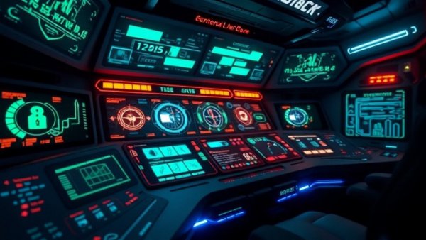 Futuristic control panel with digital interfaces for Fortnite template abilities.