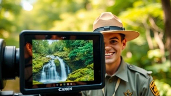 AI video creation tools for kids filming nature scene with a park ranger