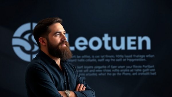 Modern graphic layout of man with beard next to logo and text about AI sites.