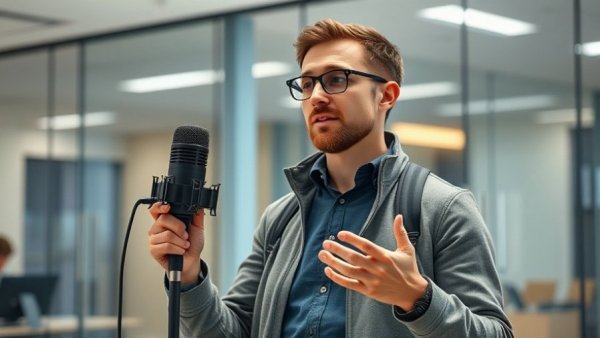 AI employee productivity session with a tech overview in modern office