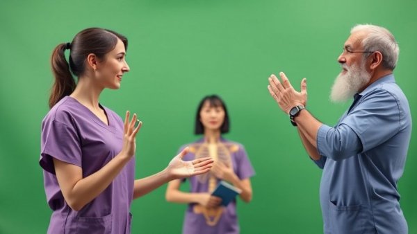 Anatomy directional terms demonstration with green screen background.