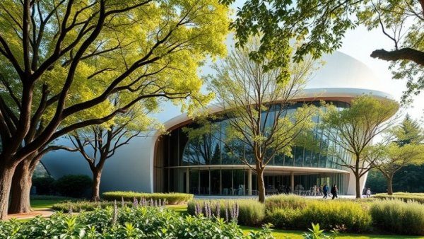 Lucas Museum of Narrative Art modern architecture with greenery.