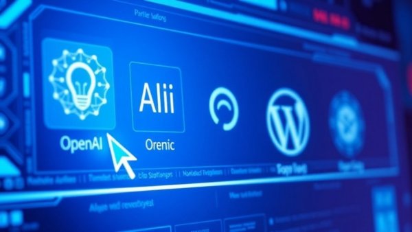Futuristic interface connecting AI to WordPress.com platforms
