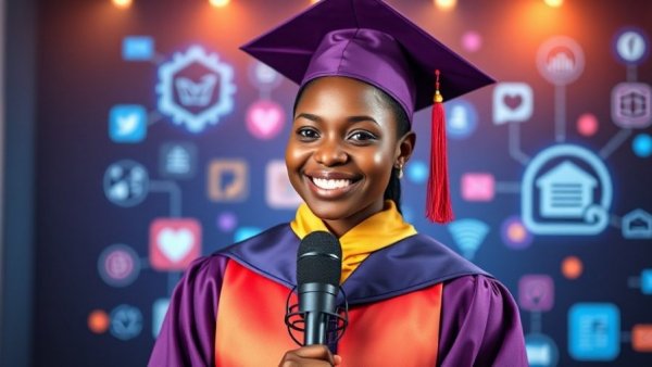 Graduate promotes technology and education podcast in Kampala, Uganda.