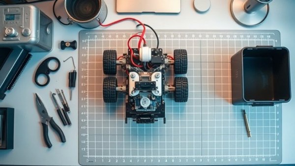 Robotics workstation with in-progress robot build.