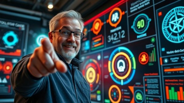 AI Educator comparing AI tool interfaces in a dynamic tech display.