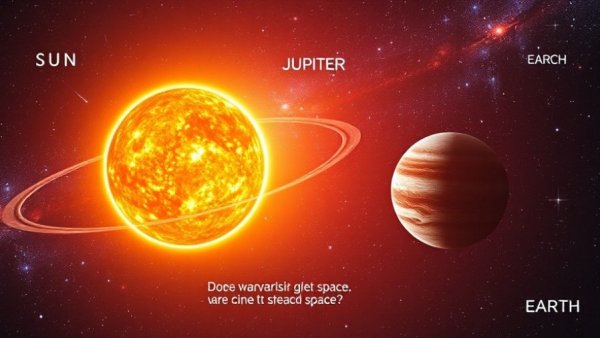 Vivid space graphic with Sun, Jupiter, Earth, and text: 'How big is space really?'
