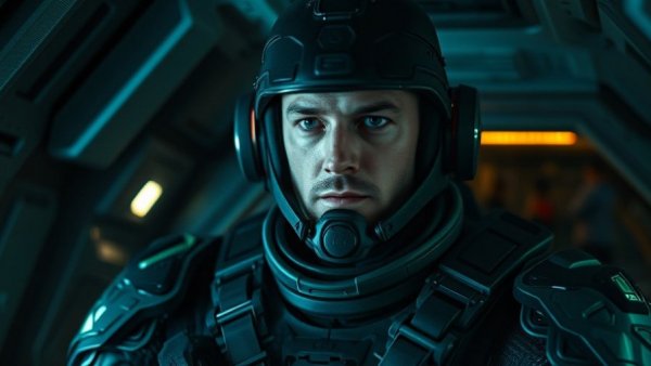 Futuristic soldier using Unreal Engine's Sequencer in spaceship cockpit.