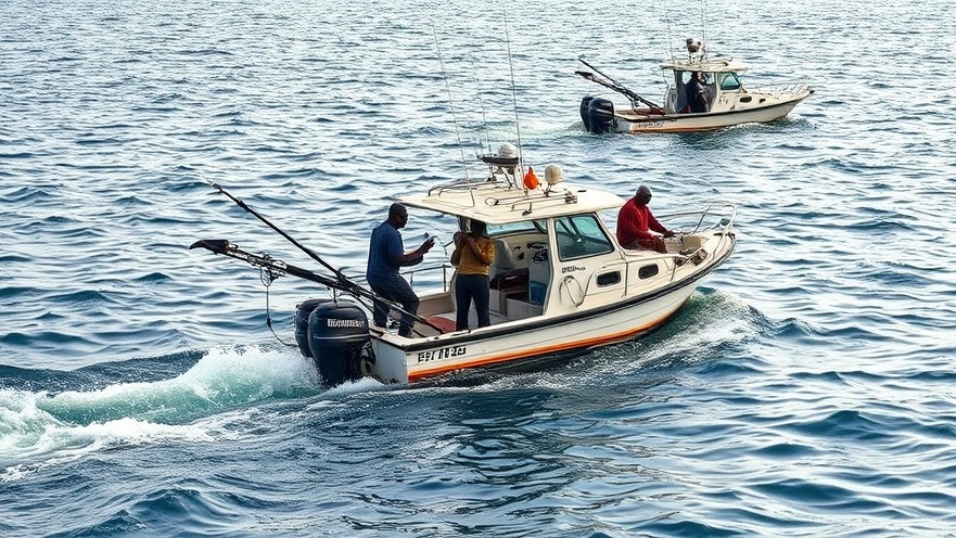 Fishermen in Africa practicing fishing safety practices with PFD usage.