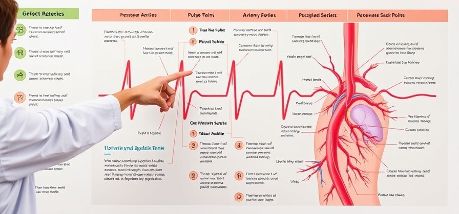 Vibrant nursing school diagram on pulse point assessment for patient care.