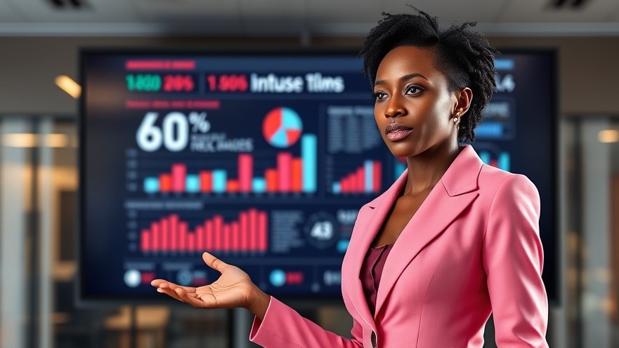 Confident woman presenting data center optimization strategies in a modern office setting.