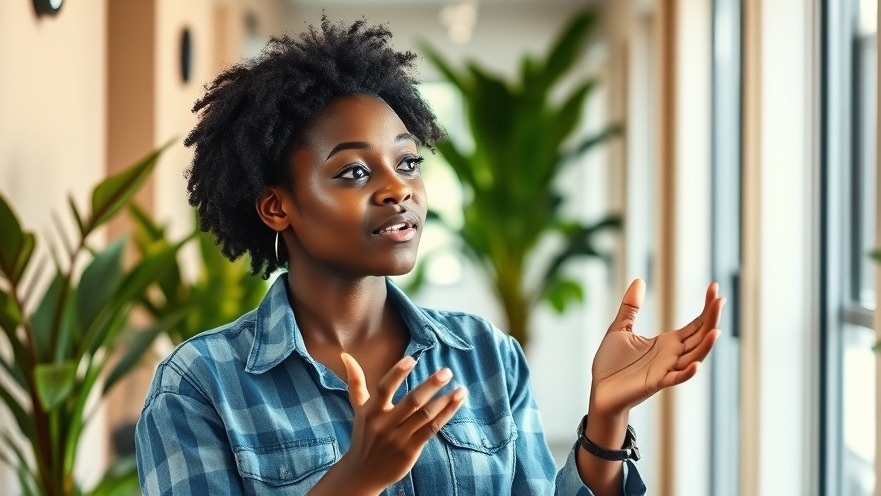 Confident young African filmmaker sharing insights on self-doubt support in digital tech