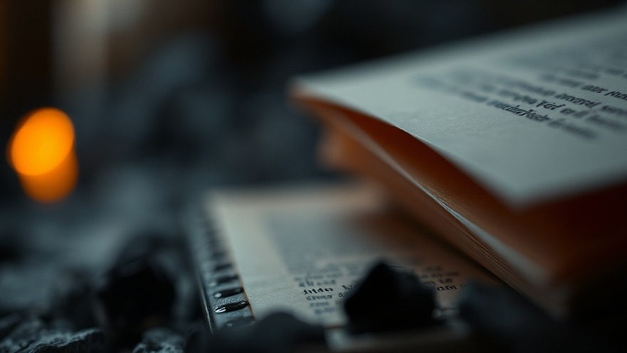 Contemplative close-up of warm light on paper and wood, capturing the Fireside Chronicle Guestbook essence.