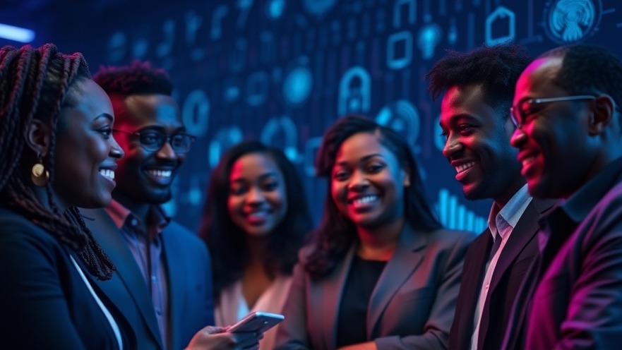 Diverse African tech professionals discussing AI threats and cybersecurity for digital safety.