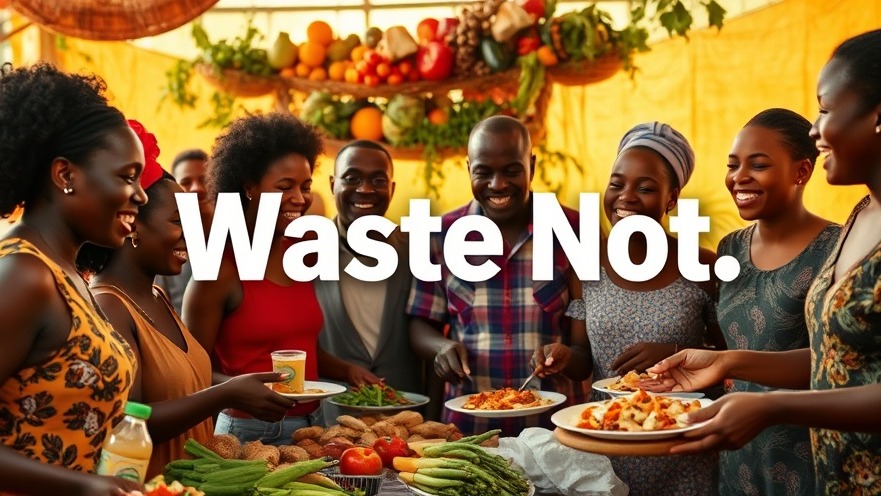 Community members celebrating 'Waste Not' with fresh produce, showcasing food waste solutions