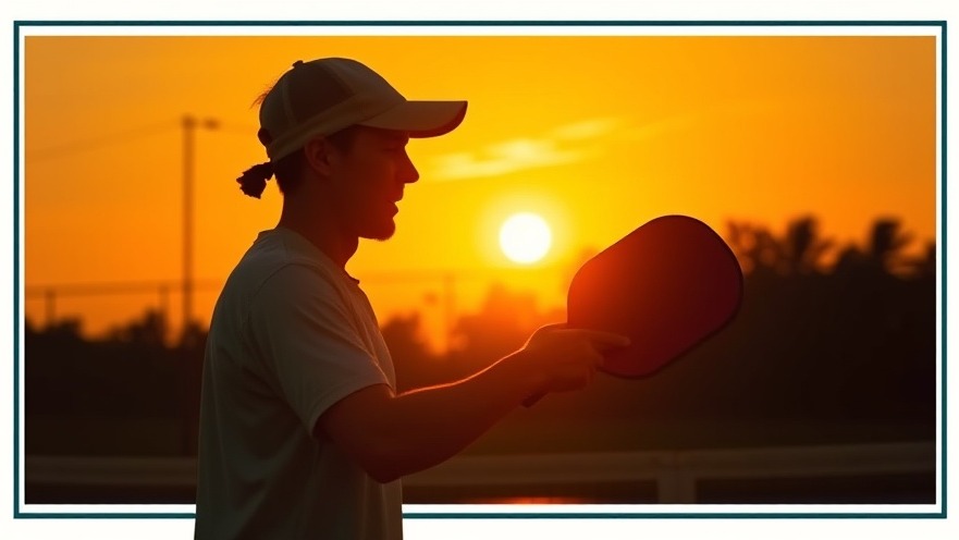 Silhouette of pickleball players serving at sunset, vintage magazine cover style.