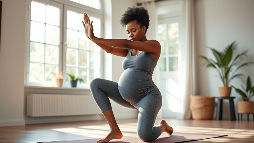 Elegant expectant mother practicing prenatal wellness tips with light stretching indoors.