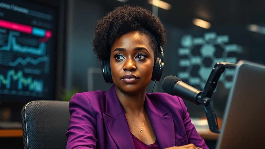 Engaged African woman discussing AI governance frameworks in a high-tech office.