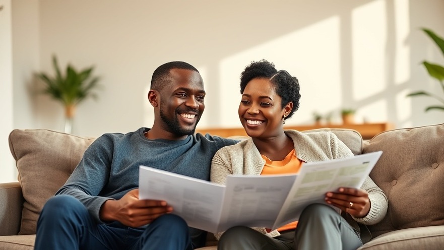 Smiling African couple discussing mortgage plans in a modern living room, showcasing fintech in Africa.