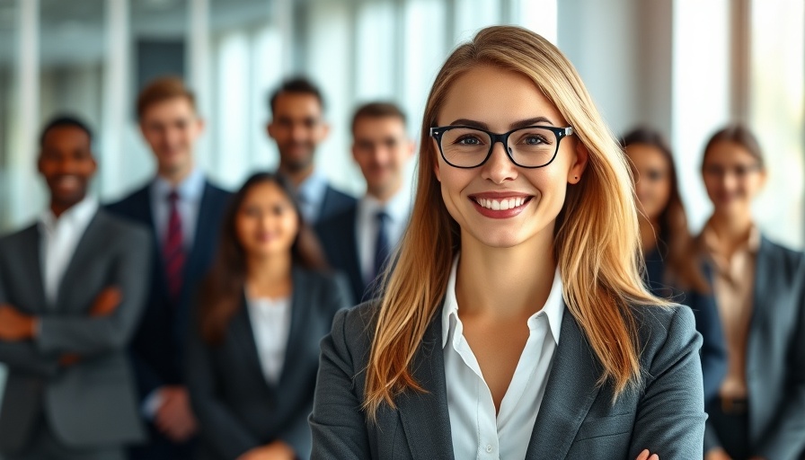 21st Century Leadership depicted by confident young woman leading team.