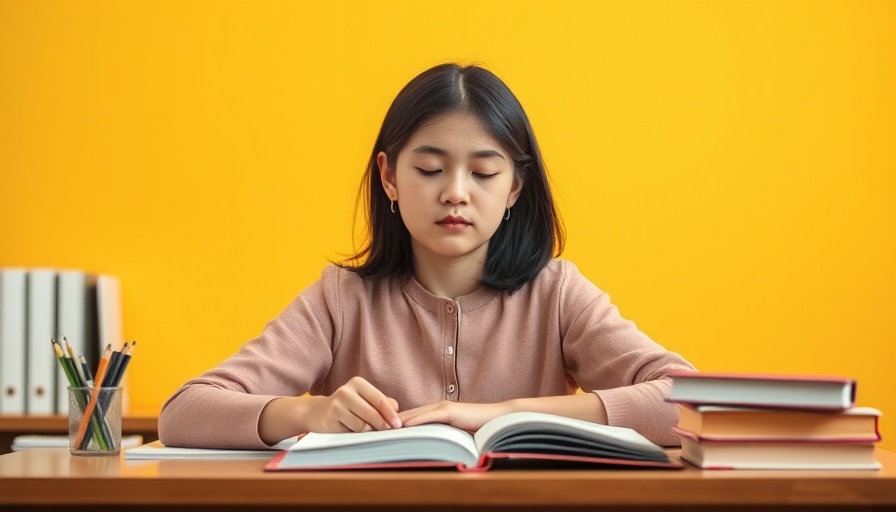 Calm student meditating, student wellness focus, bright background.