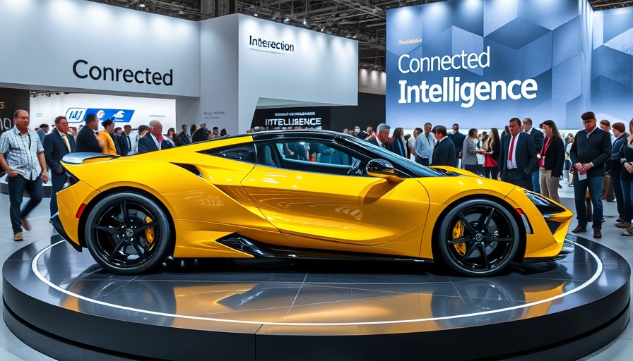 Yellow sports car at connected intelligence exhibit, hyperconnected police cars.