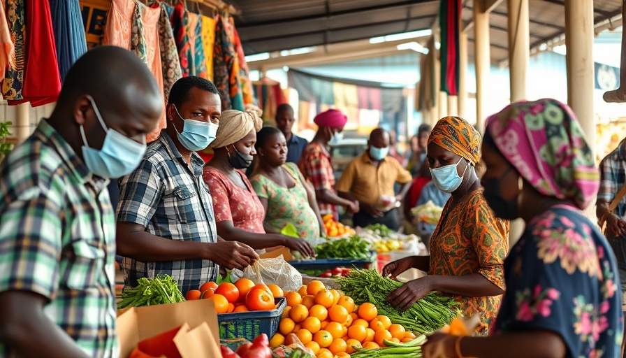 Nigerian market scene depicting February 2025 inflation with vendors.