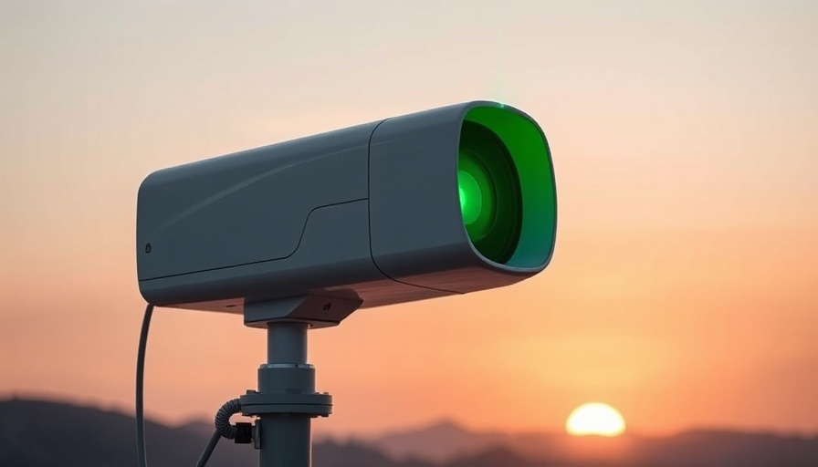 Laser-powered internet device at sunset on a pole
