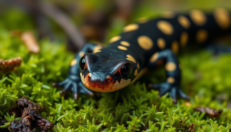 Spotted salamander on moss in Appalachia forest, highlighting biodiversity.