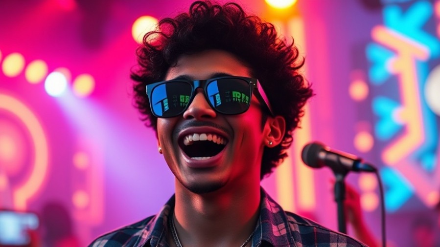 Excited Filipino male singer in vibrant pop music scene, showcasing emotional storytelling in pop.