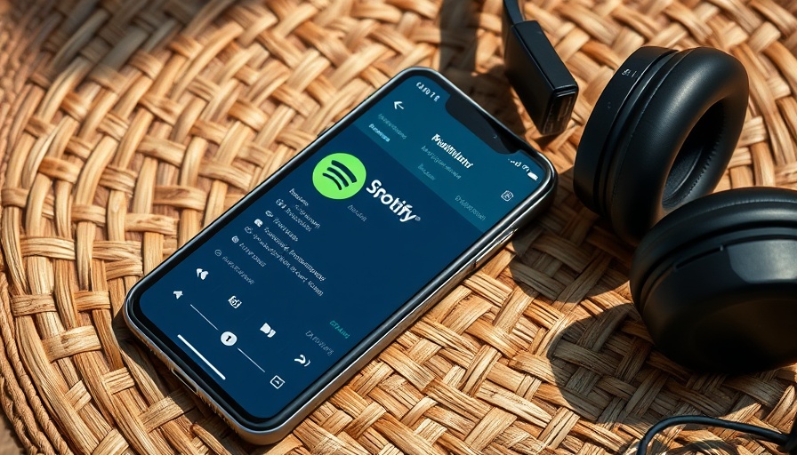 Spotify app on phone with headphones during Spotify outage.