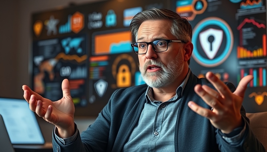 Man explains how hackers steal passwords in a neon-infused setting.