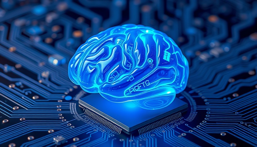 Futuristic blue brain symbolizing autonomous AI in commerce on microchip.