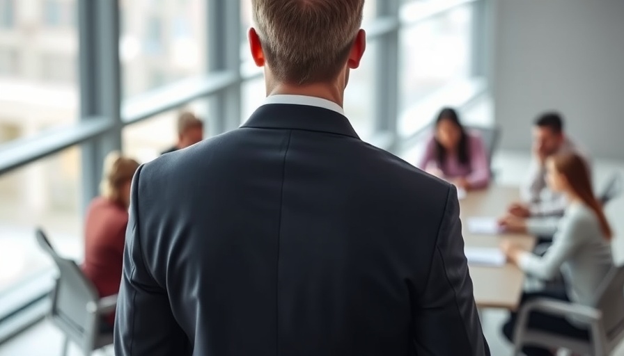Introvert leader observing meeting with quiet confidence in office.