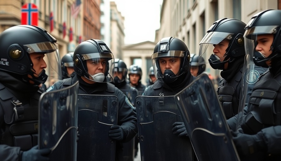 Police confront May Day protests in Paris urban setting.