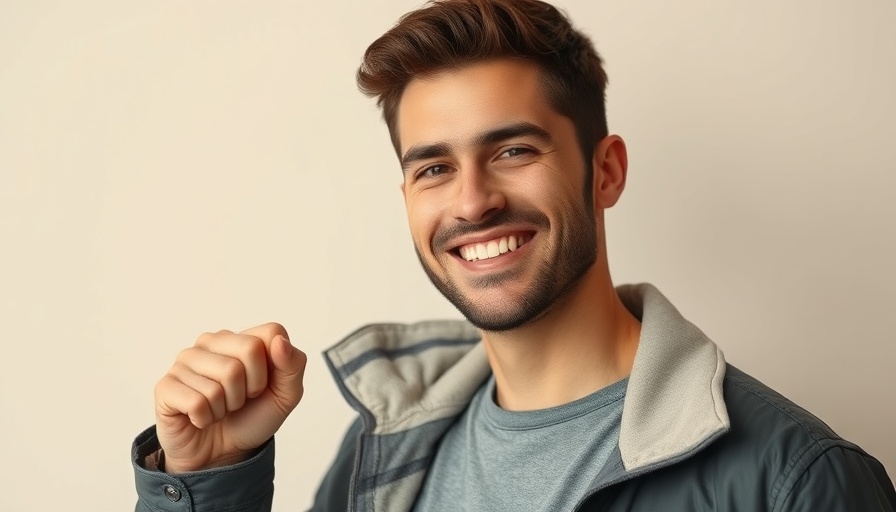 Confident young man with jacket smiling, AI in ride-hailing concept.