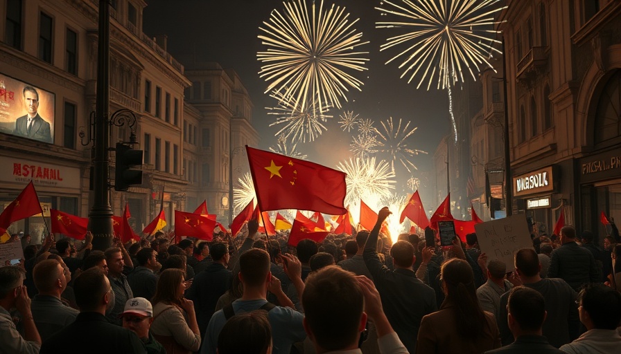 Crowd celebration during ceasefire halt with flags and fireworks.