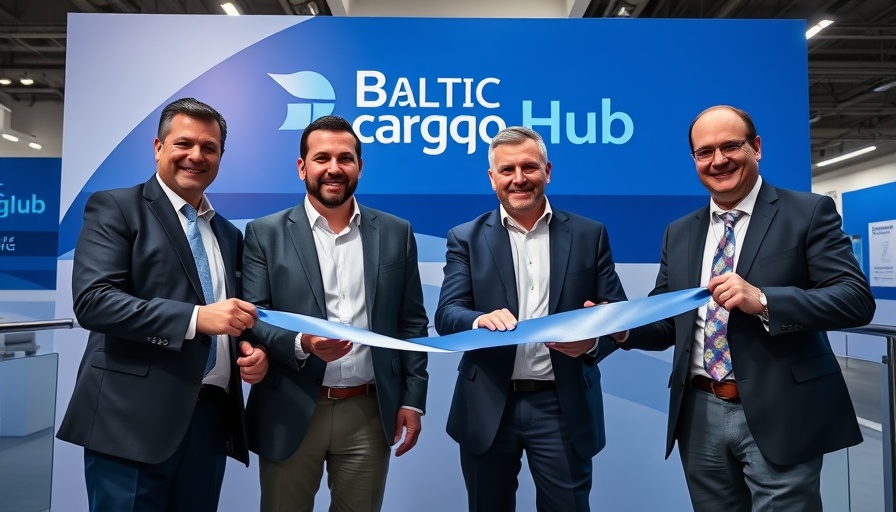 Baltic Cargo Hub ribbon-cutting with businessmen.