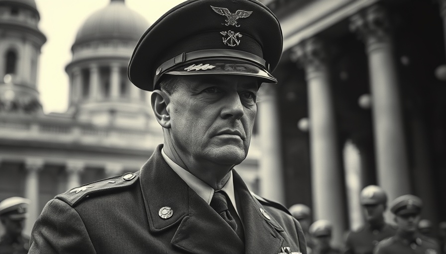 Black and white WWII leader in uniform, historical event.