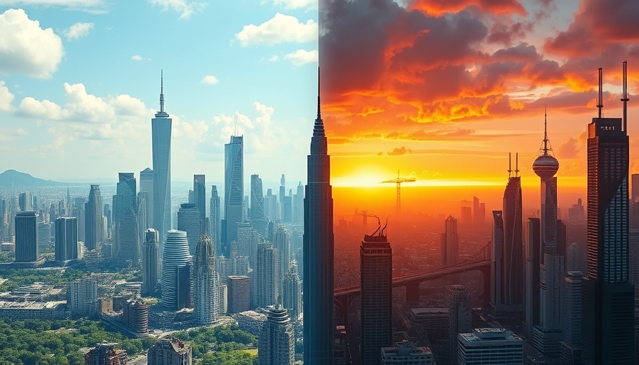 AI for business futuristic cityscape depicting utopia and doom.