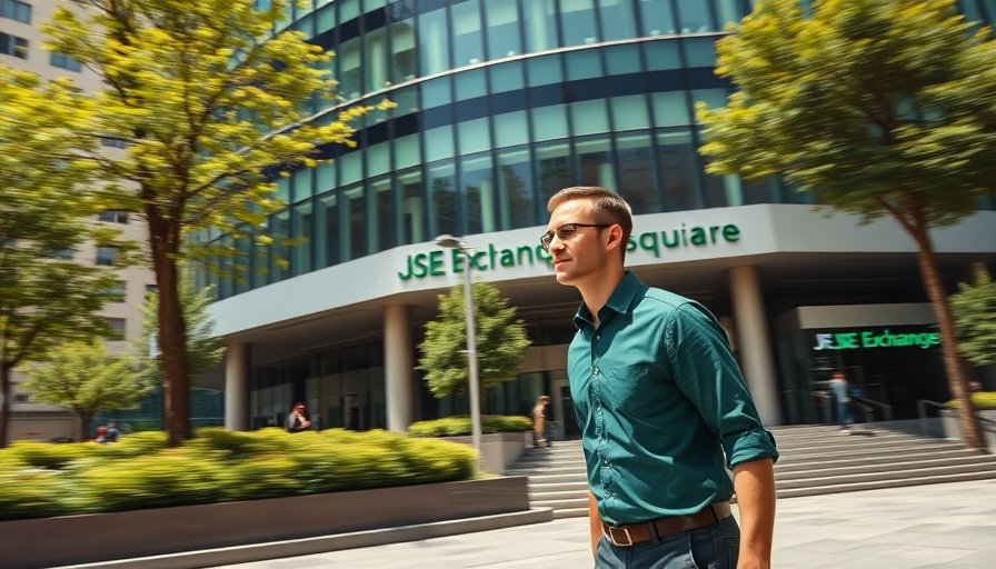 JSE building with person walking, South Africa financial ecosystem.