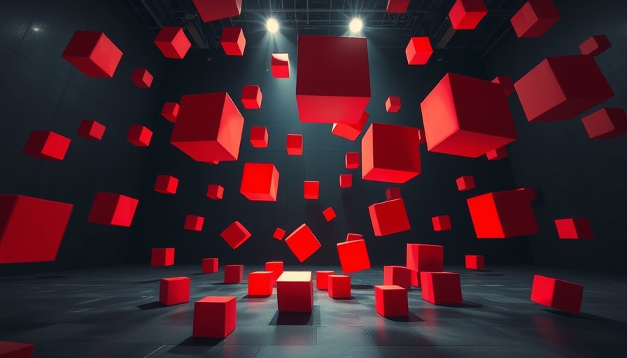 Dynamic motion design with red cubes in Unreal Engine environment.